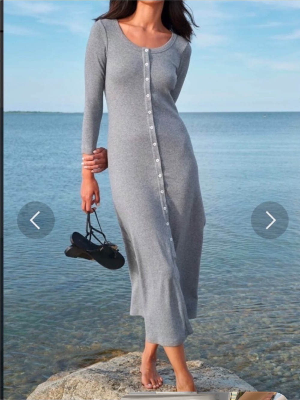 AYR  Women’s The It Girl Micro Ribbed Knit Buttoned Jersey Dress In Gray